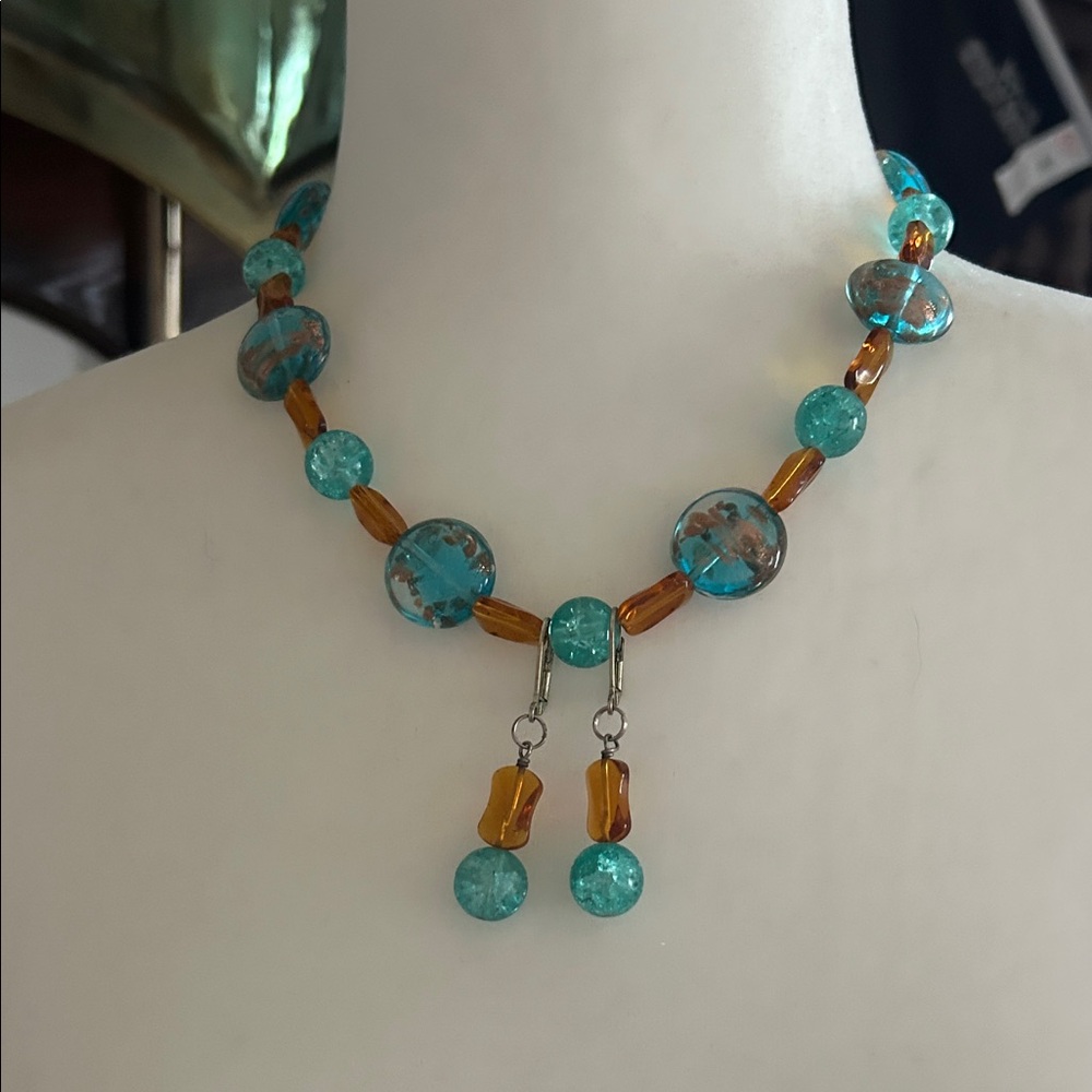 Elegant Turquoise and Amber Necklace Set